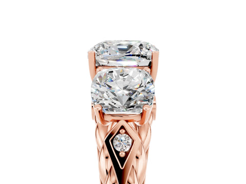 Rose gold Three-Stone Cushion Cut Moissanite Braided Band Ring with Four-Prong Setting_17
