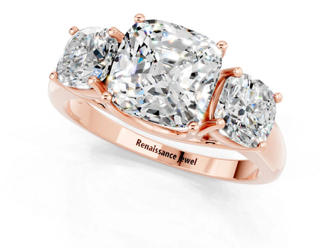 Rose gold Three-Stone Cushion Cut Moissanite Engagement Ring with Prong Setting_1