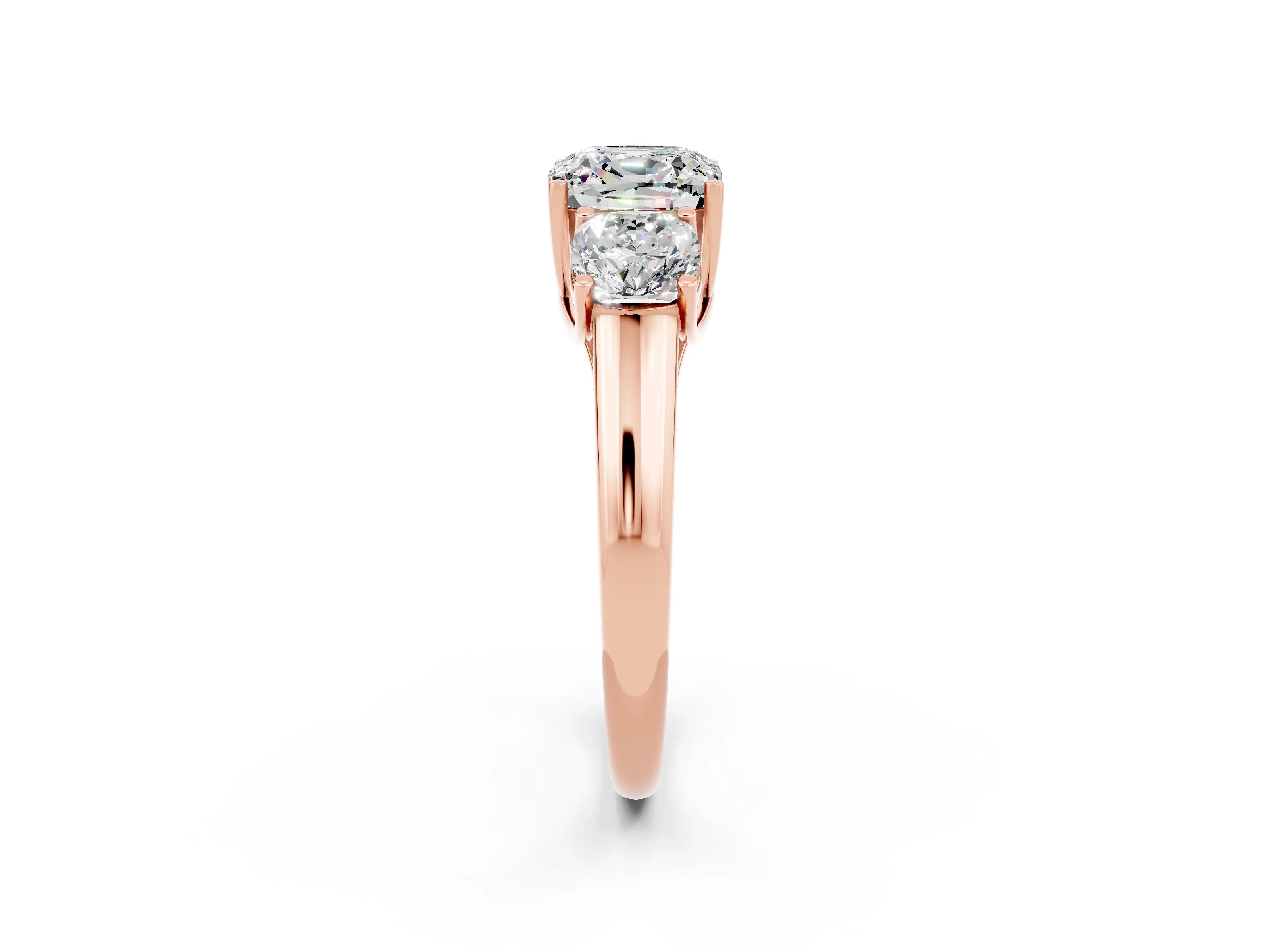 Rose gold Three-Stone Cushion Cut Moissanite Engagement Ring with Prong Setting_2