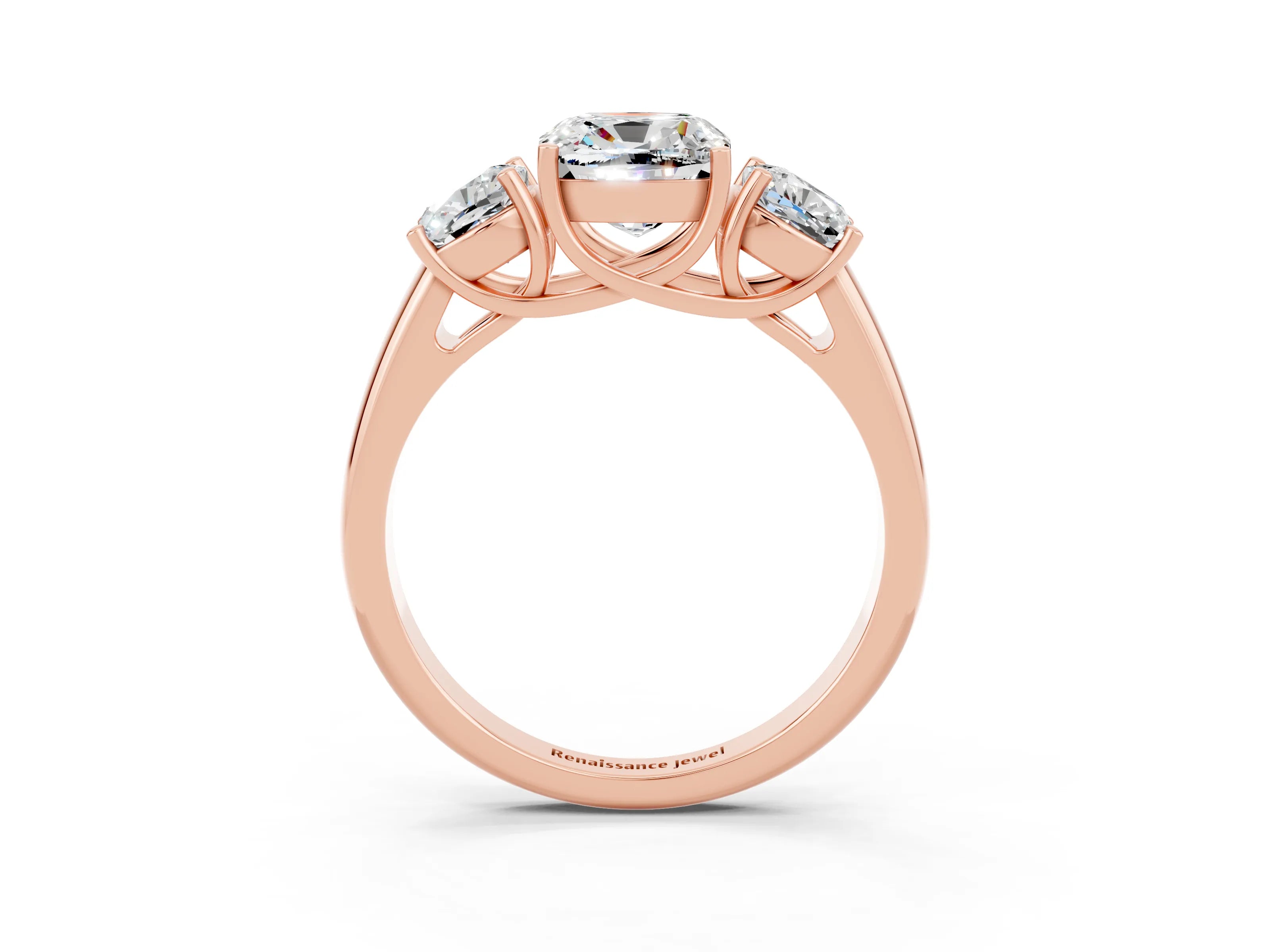 Rose gold Three-Stone Cushion Cut Moissanite Engagement Ring with Prong Setting_3