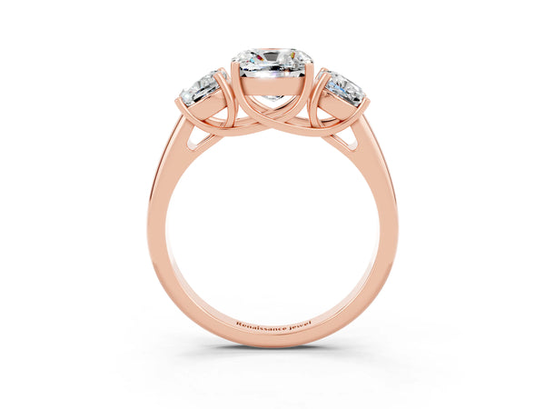 Rose gold Three-Stone Cushion Cut Moissanite Engagement Ring with Prong Setting