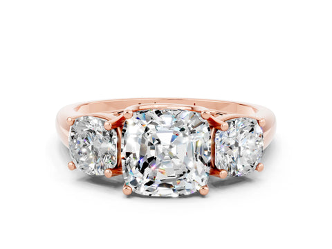 Rose gold Three-Stone Cushion Cut Moissanite Engagement Ring with Prong Setting