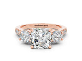 Rose gold Three-Stone Cushion Cut Moissanite Pavé Band with Four-Prong Setting