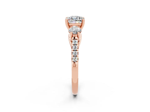 Rose gold Three-Stone Cushion Cut Moissanite Pavé Band with Four-Prong Setting_2