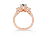 Rose gold Three-Stone Cushion Cut Moissanite Pavé Band with Four-Prong Setting_3