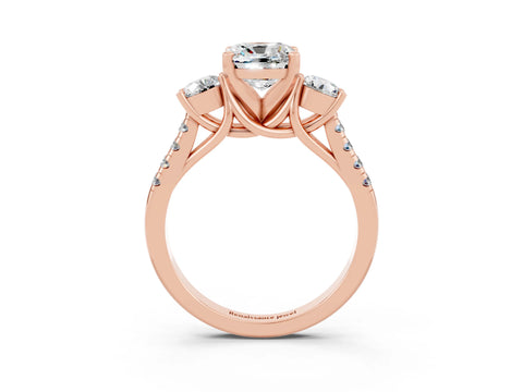 Rose gold Three-Stone Cushion Cut Moissanite Pavé Band with Four-Prong Setting_3