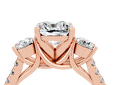 Rose gold Three-Stone Cushion Cut Moissanite Pavé Band with Four-Prong Setting_4