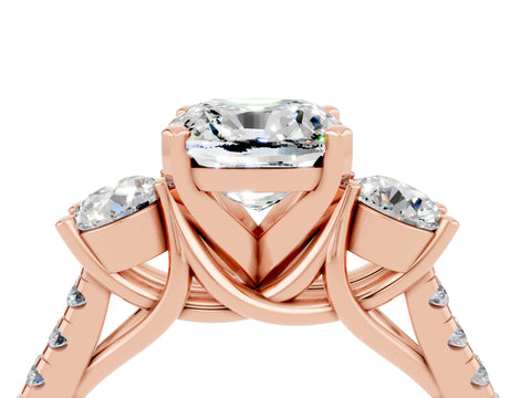Rose gold Three-Stone Cushion Cut Moissanite Pavé Band with Four-Prong Setting_4