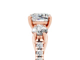 Rose gold Three-Stone Cushion Cut Moissanite Pavé Band with Four-Prong Setting_5
