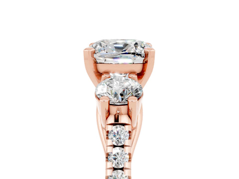 Rose gold Three-Stone Cushion Cut Moissanite Pavé Band with Four-Prong Setting_5