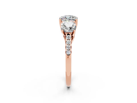 Rose gold Three-Stone Cushion Cut Moissanite Ring with Pavé Band and Prong Setting_14