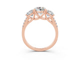 Rose gold Three-Stone Cushion Cut Moissanite Ring with Pavé Band and Prong Setting_15