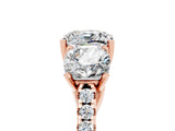 Rose gold Three-Stone Cushion Cut Moissanite Ring with Pavé Band and Prong Setting_17