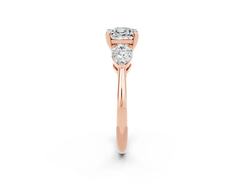 Rose gold Three-Stone Cushion Cut Moissanite Ring with Pear Side Stones and Four-Prong Setting_2