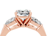 Rose gold Three-Stone Cushion Cut Moissanite Ring with Pear Side Stones and Four-Prong Setting_4