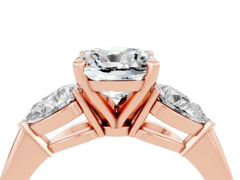 Rose gold Three-Stone Cushion Cut Moissanite Ring with Pear Side Stones and Four-Prong Setting_4