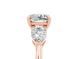 Rose gold Three-Stone Cushion Cut Moissanite Ring with Pear Side Stones and Four-Prong Setting_5