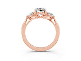 Rose gold Three-Stone Cushion Cut Moissanite Ring with Pear  Side Stones in Four-Prong Setting_15