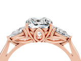 Rose gold Three-Stone Cushion Cut Moissanite Ring with Pear  Side Stones in Four-Prong Setting_16