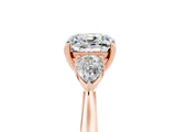 Rose gold Three-Stone Cushion Cut Moissanite Ring with Pear  Side Stones in Four-Prong Setting_17