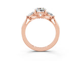 Rose gold Three-Stone Cushion Cut Moissanite Ring with Pear  Side Stones in Four-Prong Setting_39