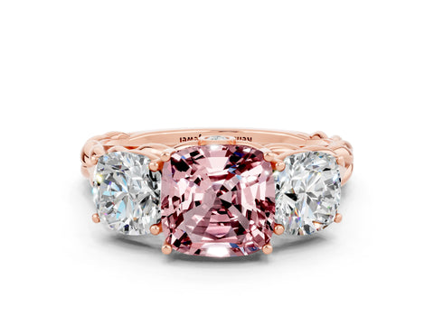 Rose gold Three-Stone Cushion Cut Morganite Braided Band Ring with Four-Prong Setting_12
