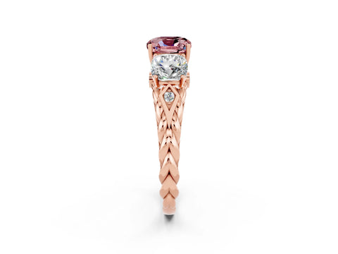 Rose gold Three-Stone Cushion Cut Morganite Braided Band Ring with Four-Prong Setting_14