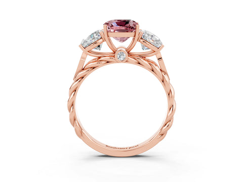 Rose gold Three-Stone Cushion Cut Morganite Braided Band Ring with Four-Prong Setting_15