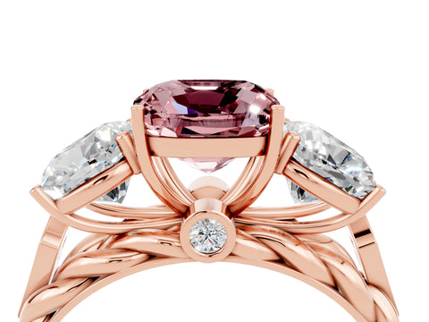 Rose gold Three-Stone Cushion Cut Morganite Braided Band Ring with Four-Prong Setting_16