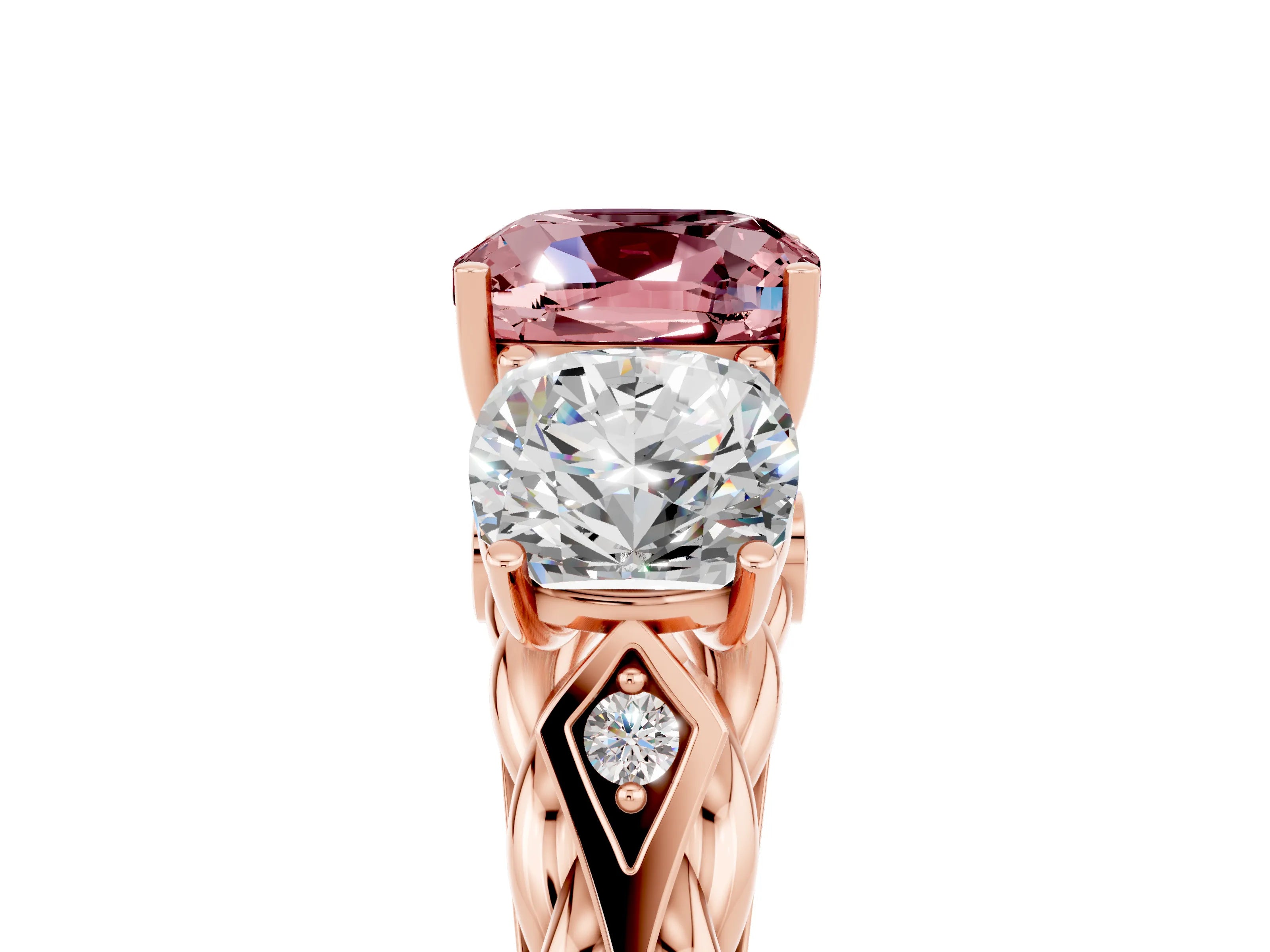 Rose gold Three-Stone Cushion Cut Morganite Braided Band Ring with Four-Prong Setting_17