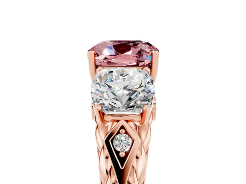 Rose gold Three-Stone Cushion Cut Morganite Braided Band Ring with Four-Prong Setting_17