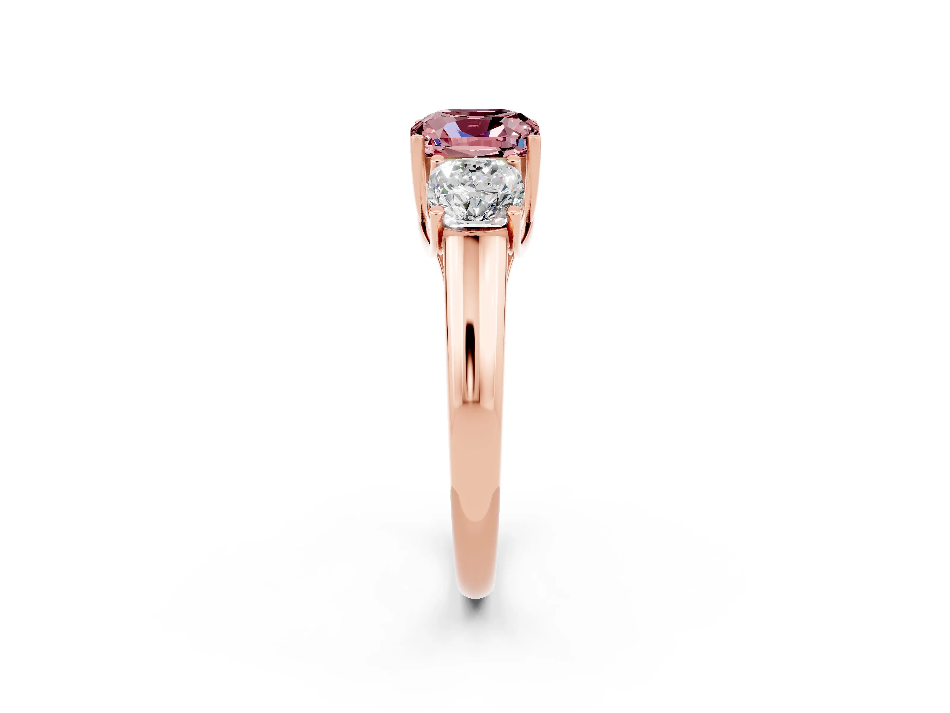 Rose gold Three-Stone Cushion Cut Morganite Engagement Ring with Prong Setting_2