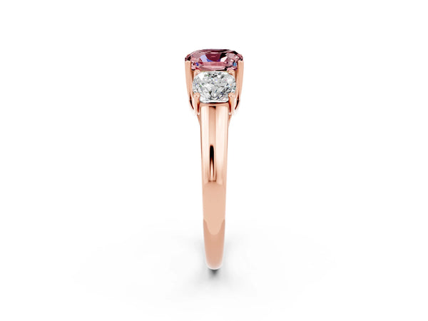 Rose gold Three-Stone Cushion Cut Morganite Engagement Ring with Prong Setting