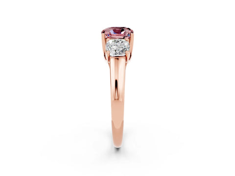 Rose gold Three-Stone Cushion Cut Morganite Engagement Ring with Prong Setting_2