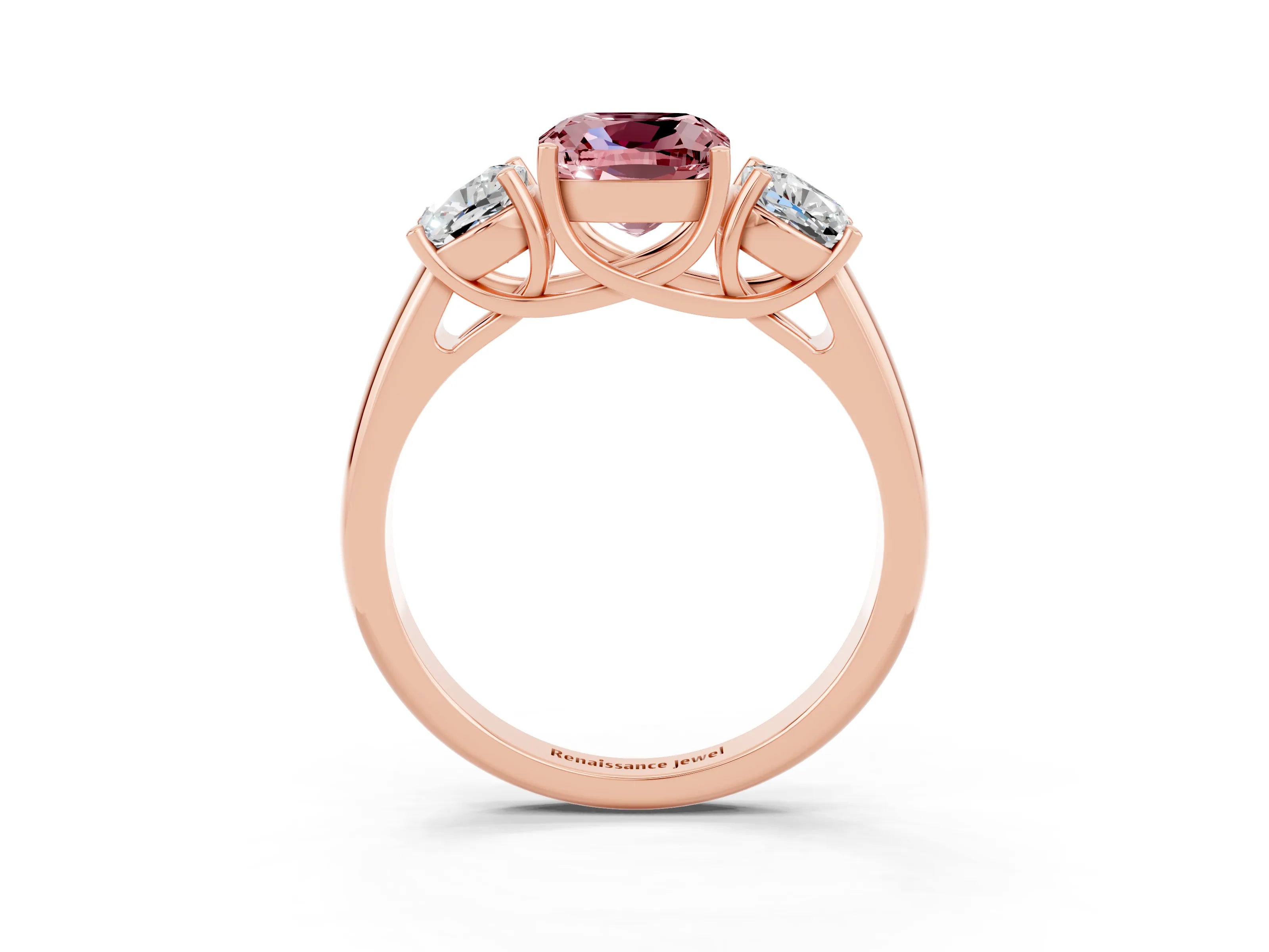 Rose gold Three-Stone Cushion Cut Morganite Engagement Ring with Prong Setting_3