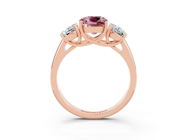 Rose gold Three-Stone Cushion Cut Morganite Engagement Ring with Prong Setting
