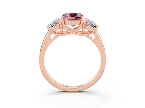 Rose gold Three-Stone Cushion Cut Morganite Engagement Ring with Prong Setting_3