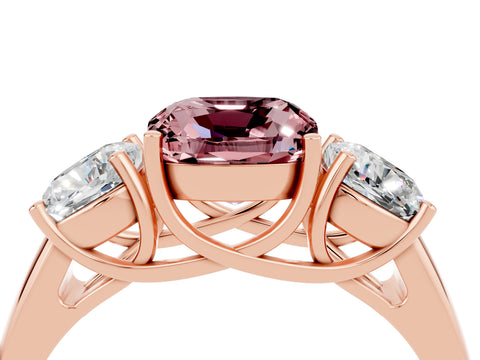Rose gold Three-Stone Cushion Cut Morganite Engagement Ring with Prong Setting_4