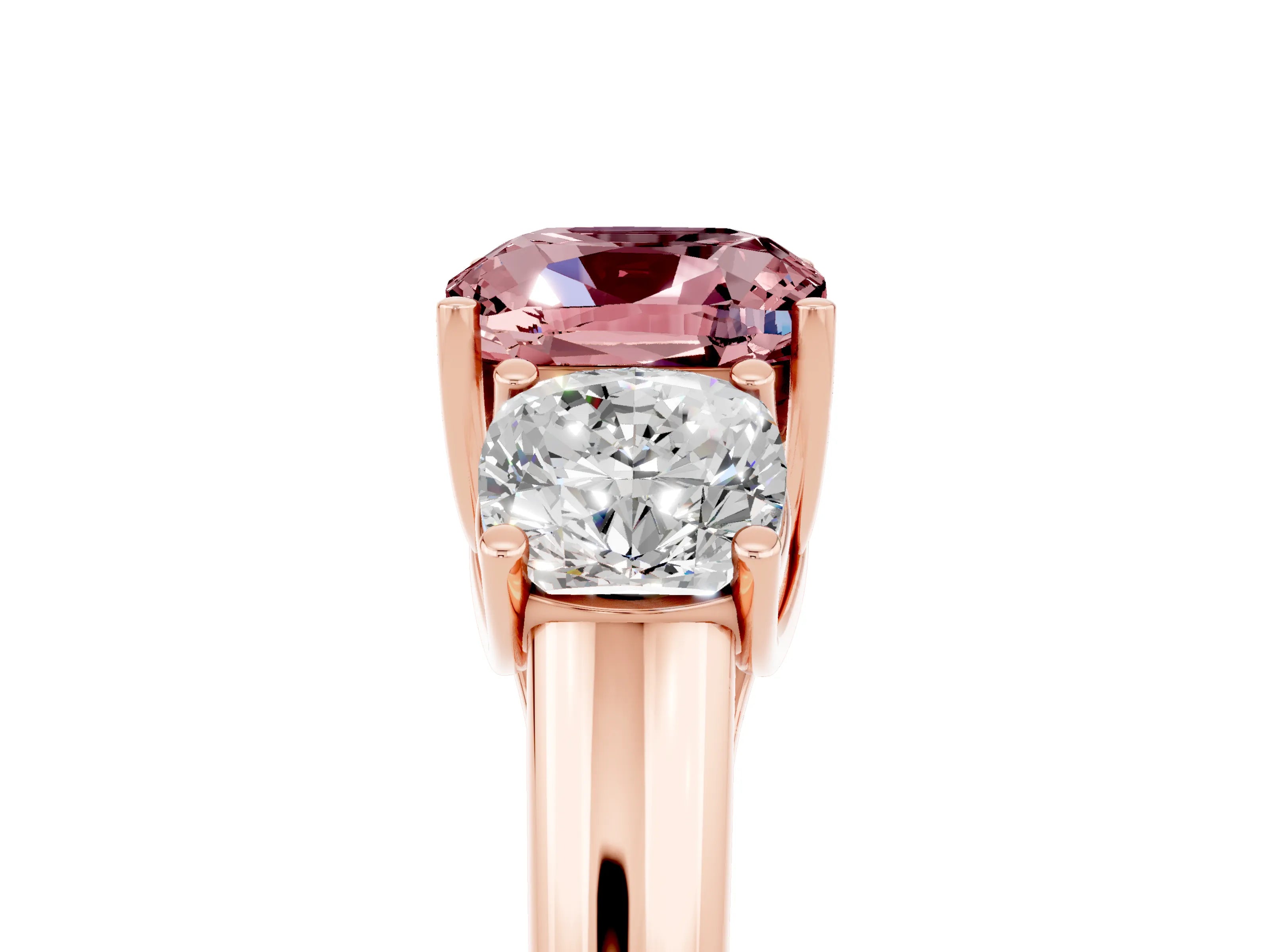 Rose gold Three-Stone Cushion Cut Morganite Engagement Ring with Prong Setting_5