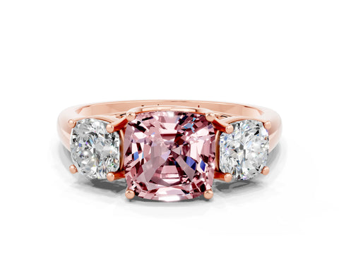 Rose gold Three-Stone Cushion Cut Morganite Engagement Ring with Prong Setting