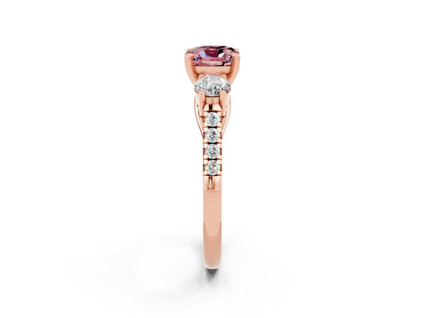 Rose gold Three-Stone Cushion Cut Morganite Pavé Band with Four-Prong Setting_2