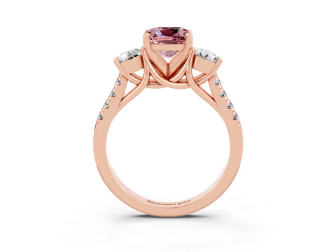 Rose gold Three-Stone Cushion Cut Morganite Pavé Band with Four-Prong Setting_3