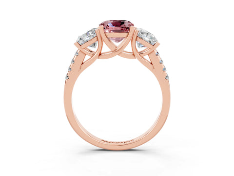 Rose gold Three-Stone Cushion Cut Morganite Ring with Pavé Band and Prong Setting_15