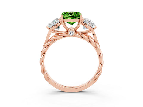 Rose gold Three-Stone Cushion Cut Peridot Braided Band Ring with Four-Prong Setting_15