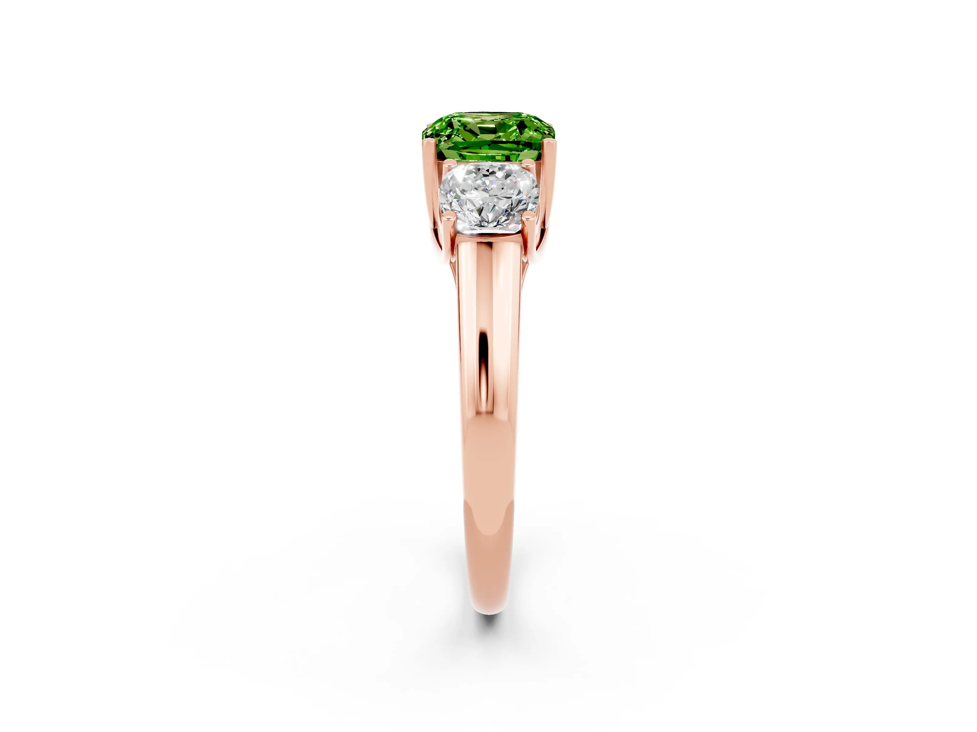 Rose gold Three-Stone Cushion Cut Peridot Engagement Ring with Prong Setting_2