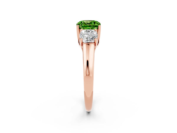 Rose gold Three-Stone Cushion Cut Peridot Engagement Ring with Prong Setting