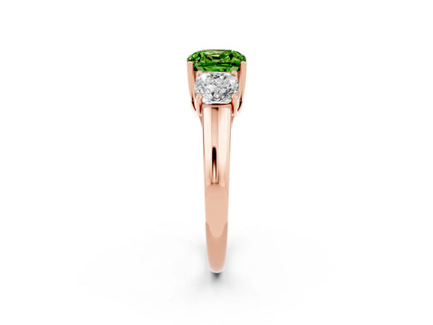 Rose gold Three-Stone Cushion Cut Peridot Engagement Ring with Prong Setting_2
