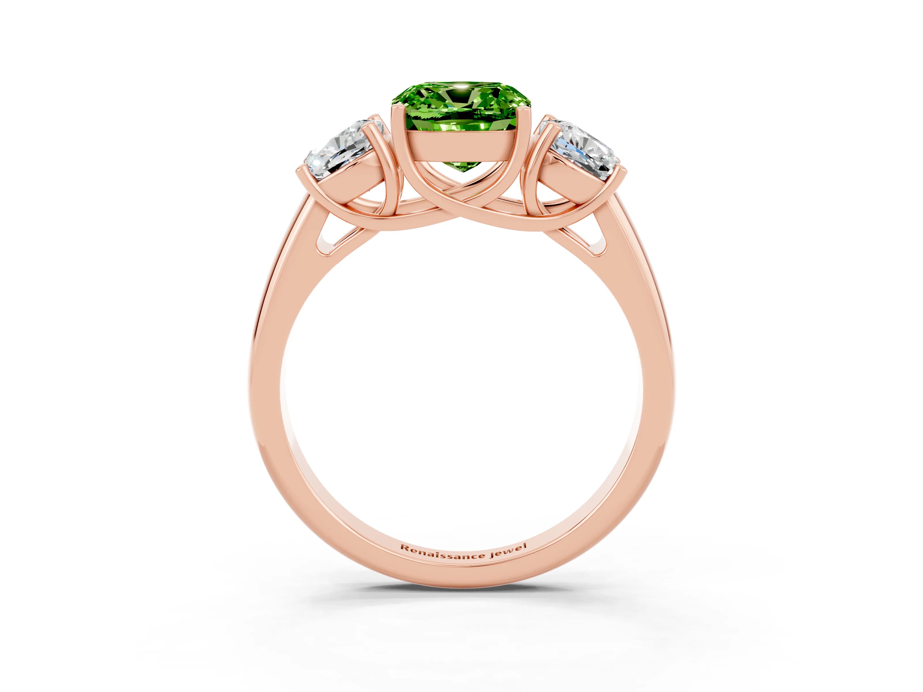 Rose gold Three-Stone Cushion Cut Peridot Engagement Ring with Prong Setting_3
