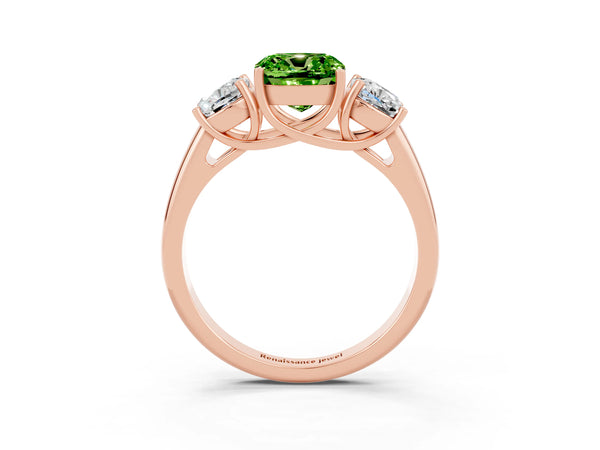 Rose gold Three-Stone Cushion Cut Peridot Engagement Ring with Prong Setting