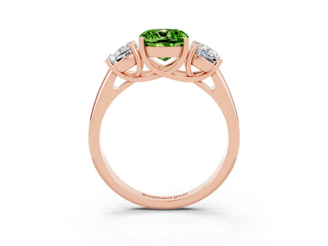 Rose gold Three-Stone Cushion Cut Peridot Engagement Ring with Prong Setting_3